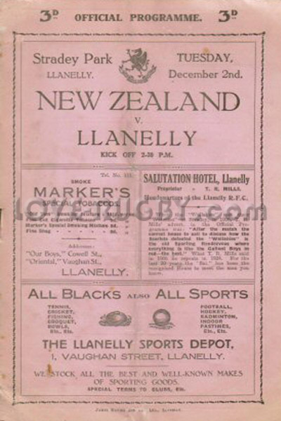 1924 Llanelli v New Zealand  Rugby Programme